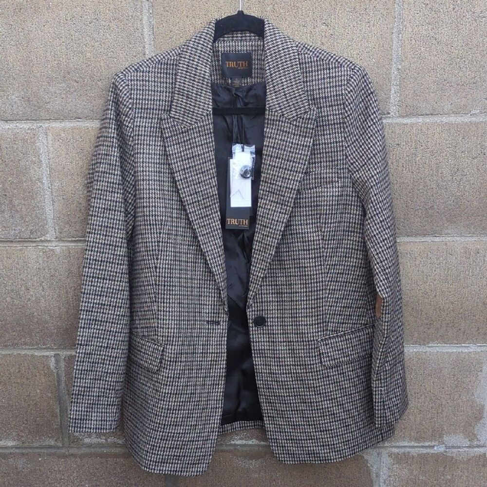Truth By Republic Women's Houndstooth Blazer, Wool,Brown Color, Size 6. NWT